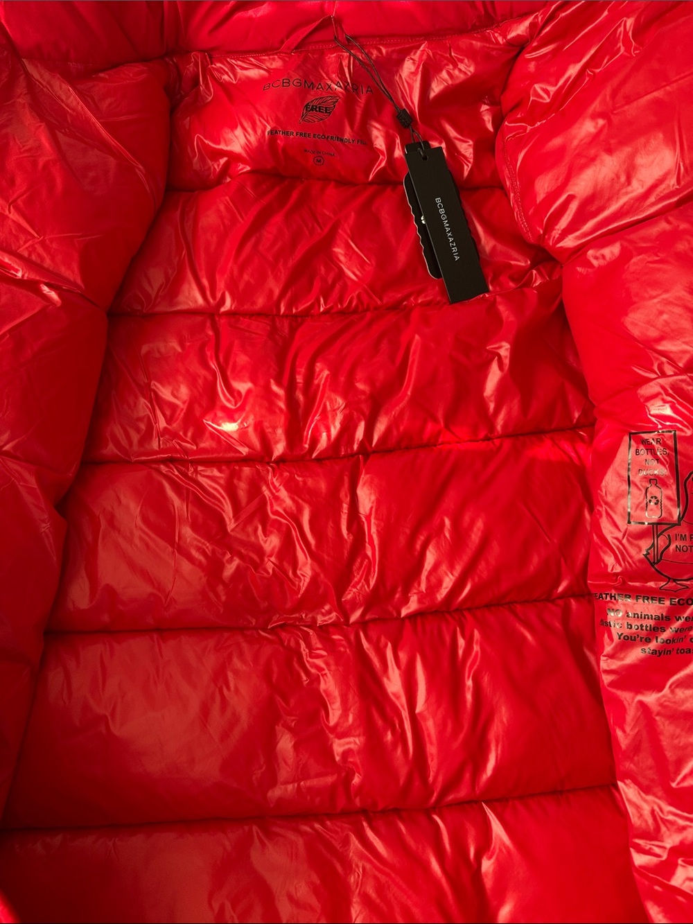 BCBGMaxAzria Red Hooded Long Puffer Coat - Picture 5 of 8